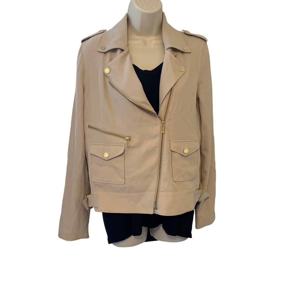 Calvin Klein Cream‎ Colored Offset Gold Metal Zippers & Snaps Size 4 Pre-owned